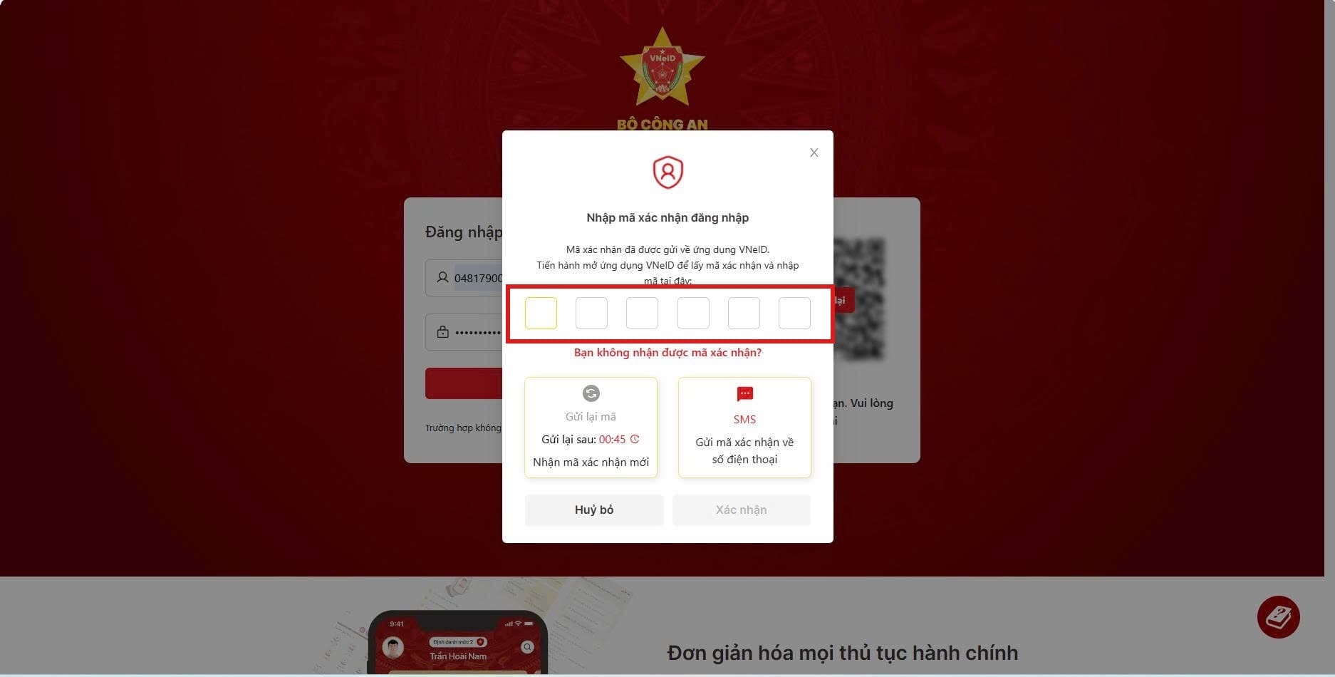 Nhập mã xác nhận