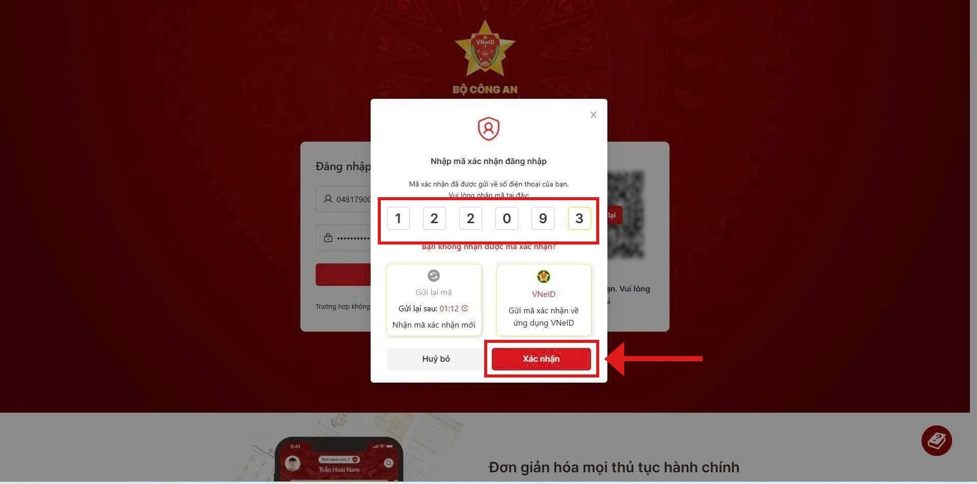 Nhập mã xác nhận