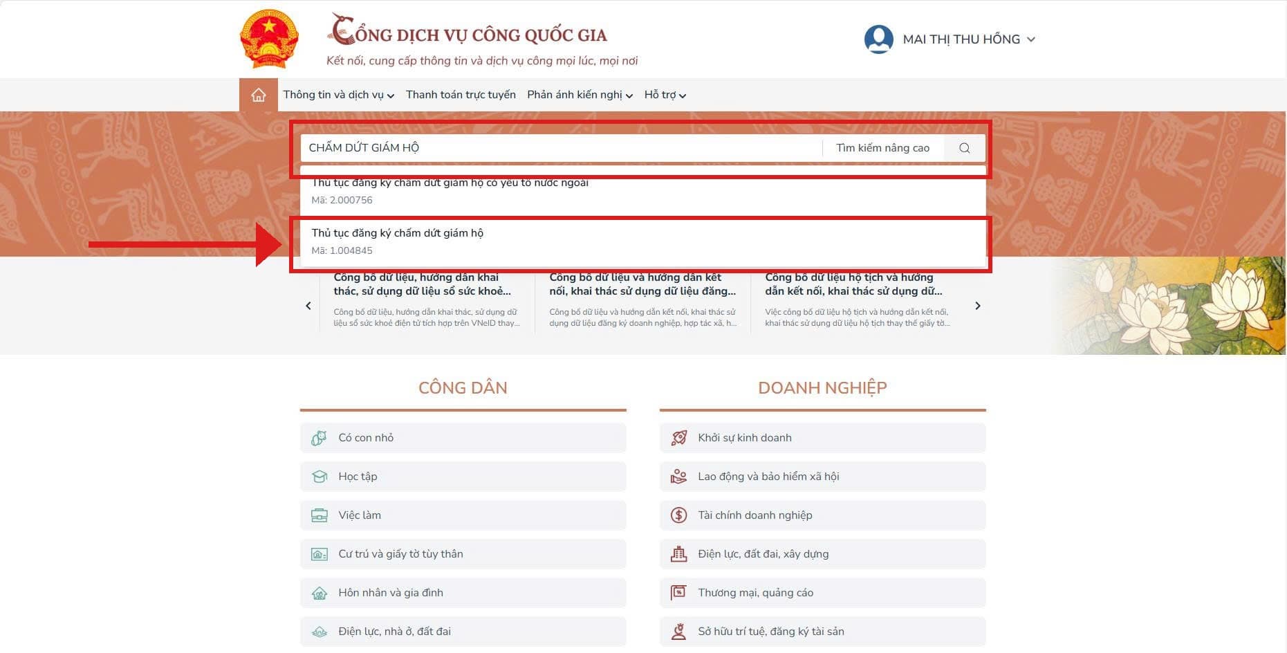 Tìm thủ tục đăng ký chấm dứt giám hộ