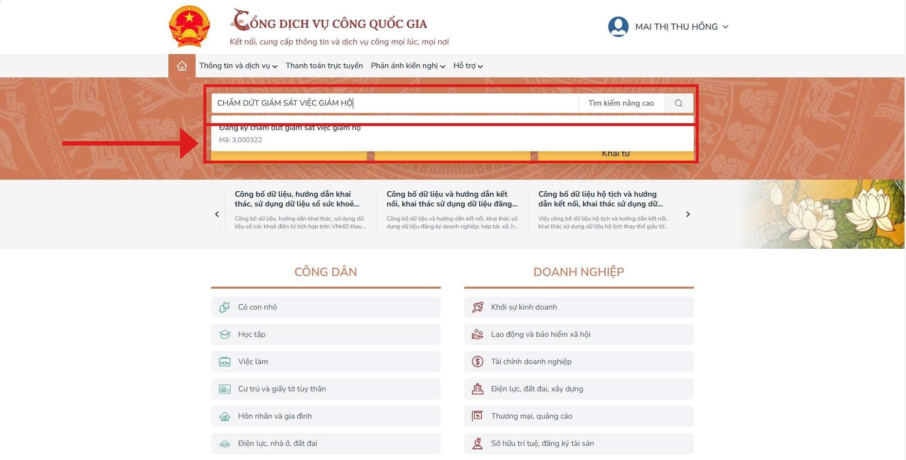 Tìm thủ tục đăng ký chấm dứt giám sát việc giám hộ
