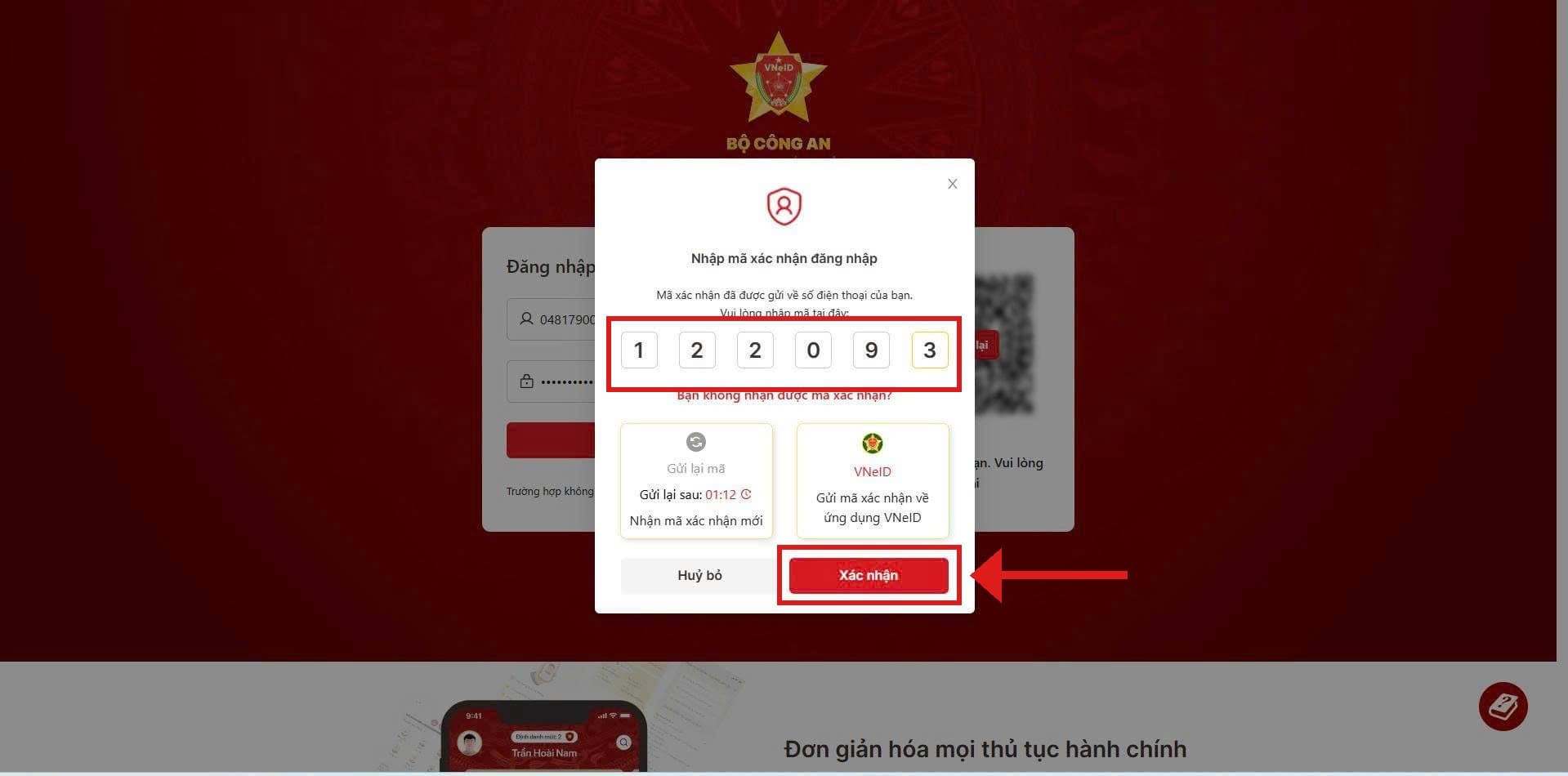 Nhập mã xác nhận