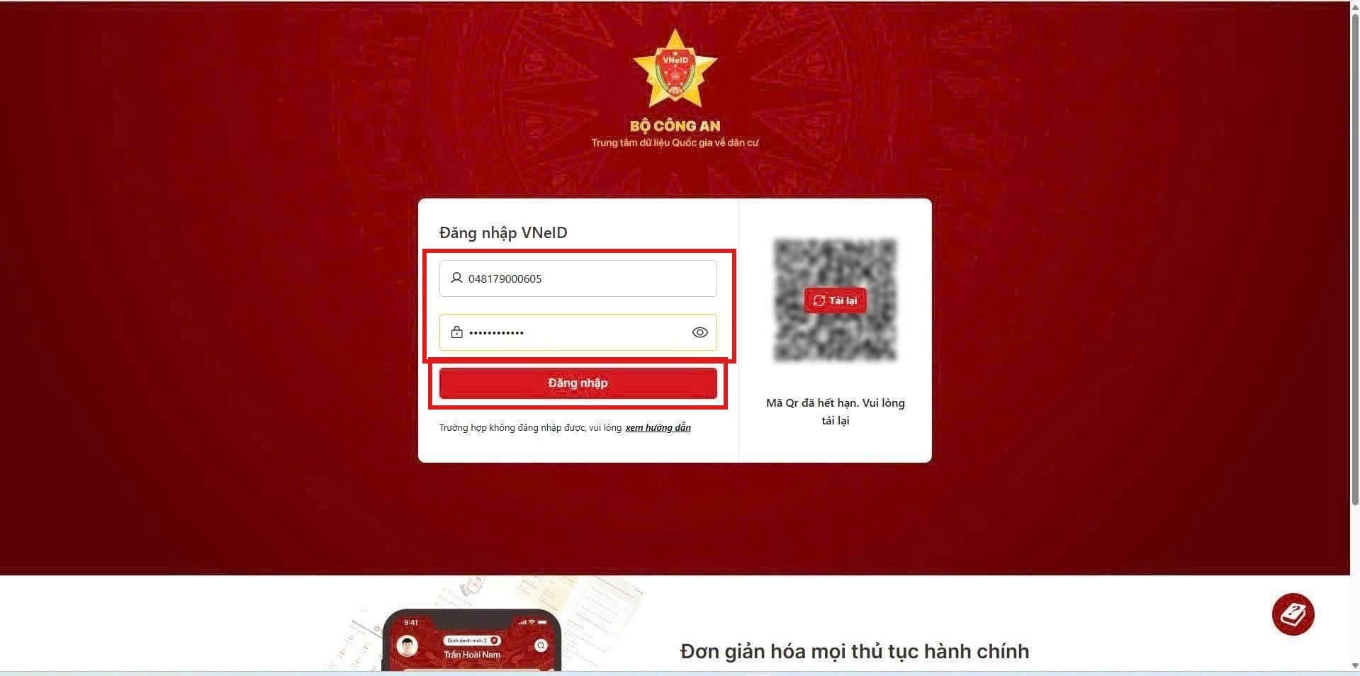 Đăng nhập bằng VNeID
