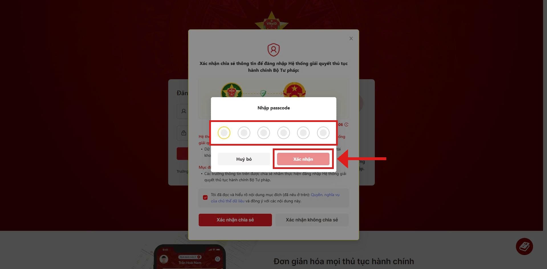 Nhập passcode lần hai