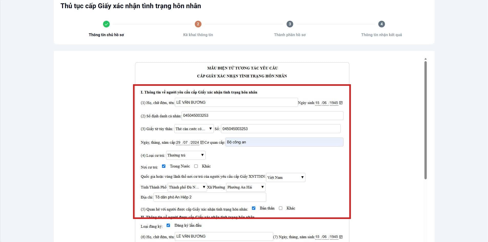Bước 2 – Kê khai người yêu cầu