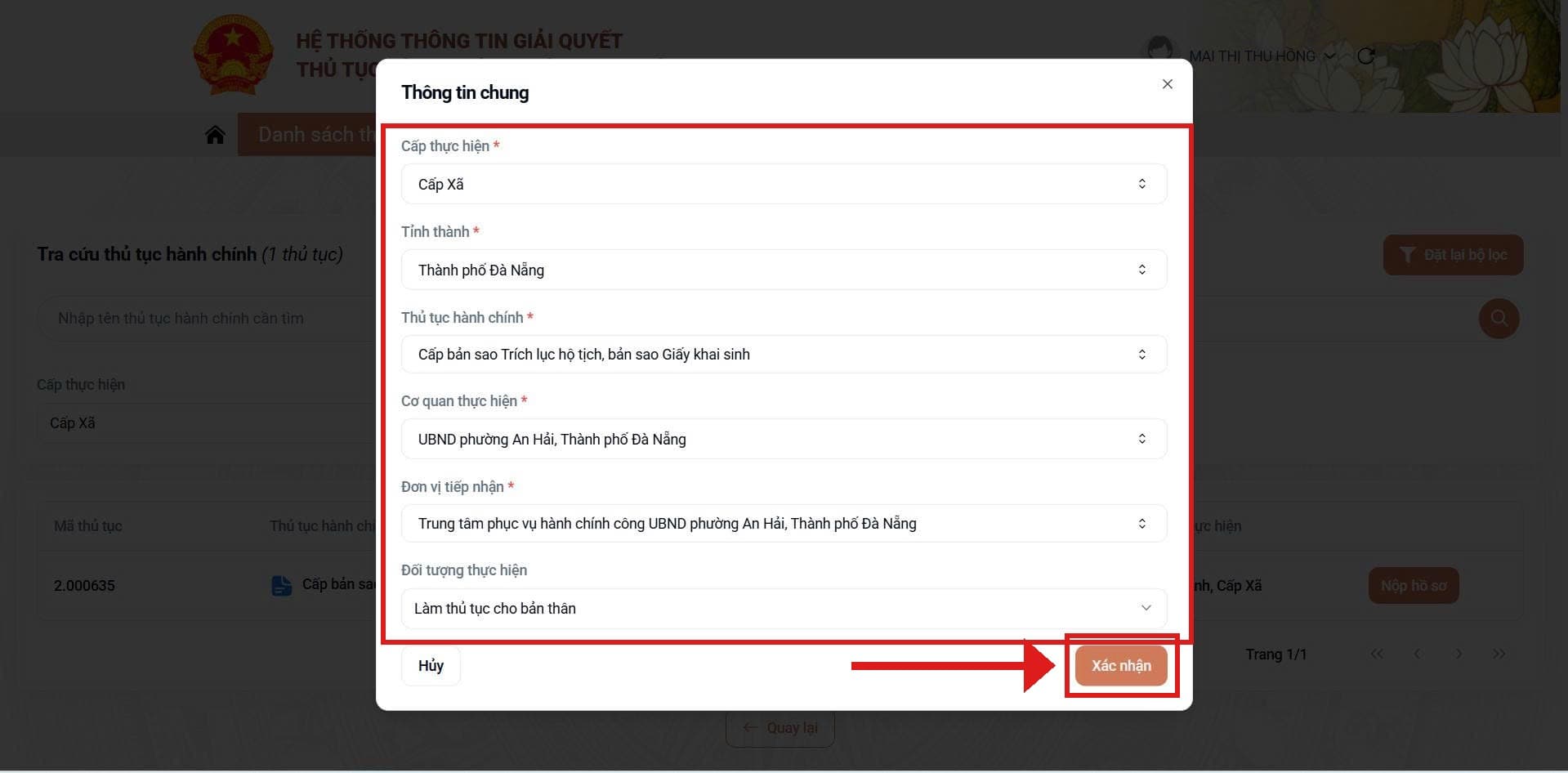 Xác nhận thông tin chung