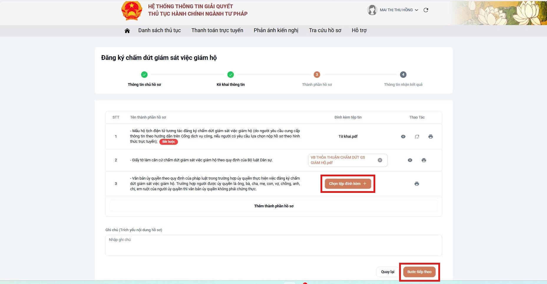 Hoàn tất đính kèm hồ sơ
