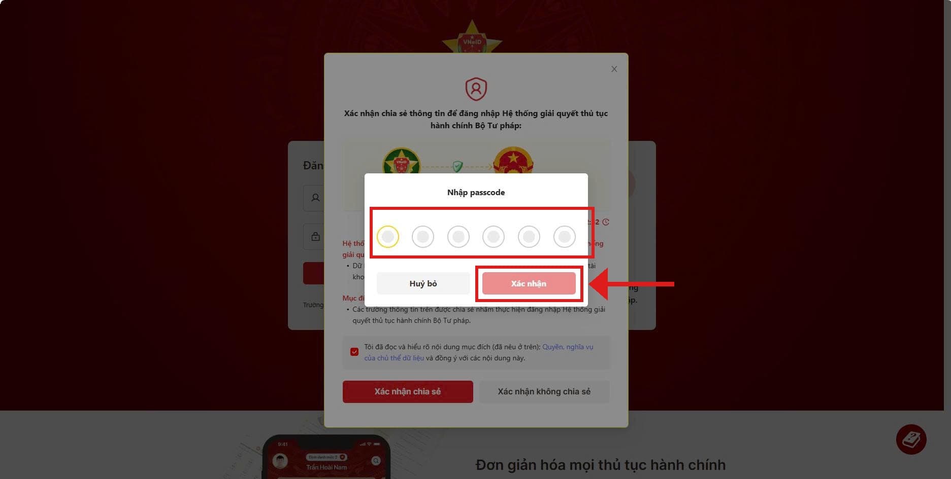 Nhập passcode lần hai