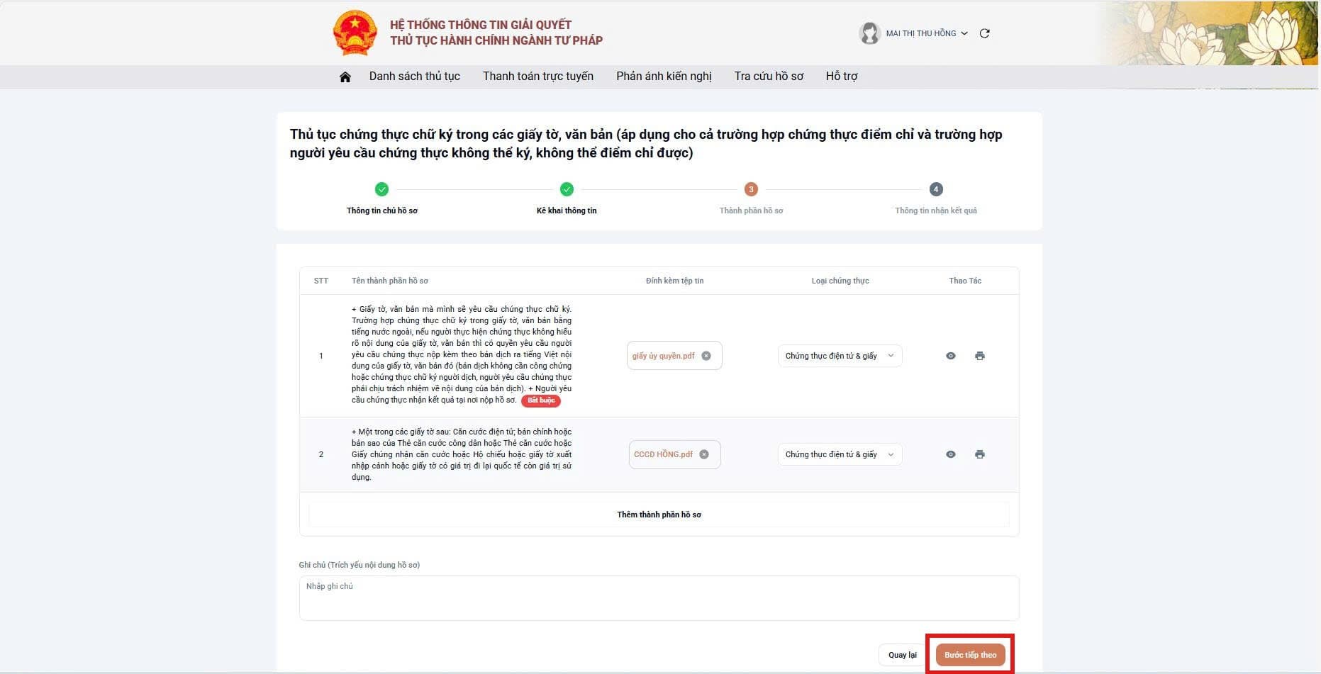 Hoàn tất đính kèm hồ sơ