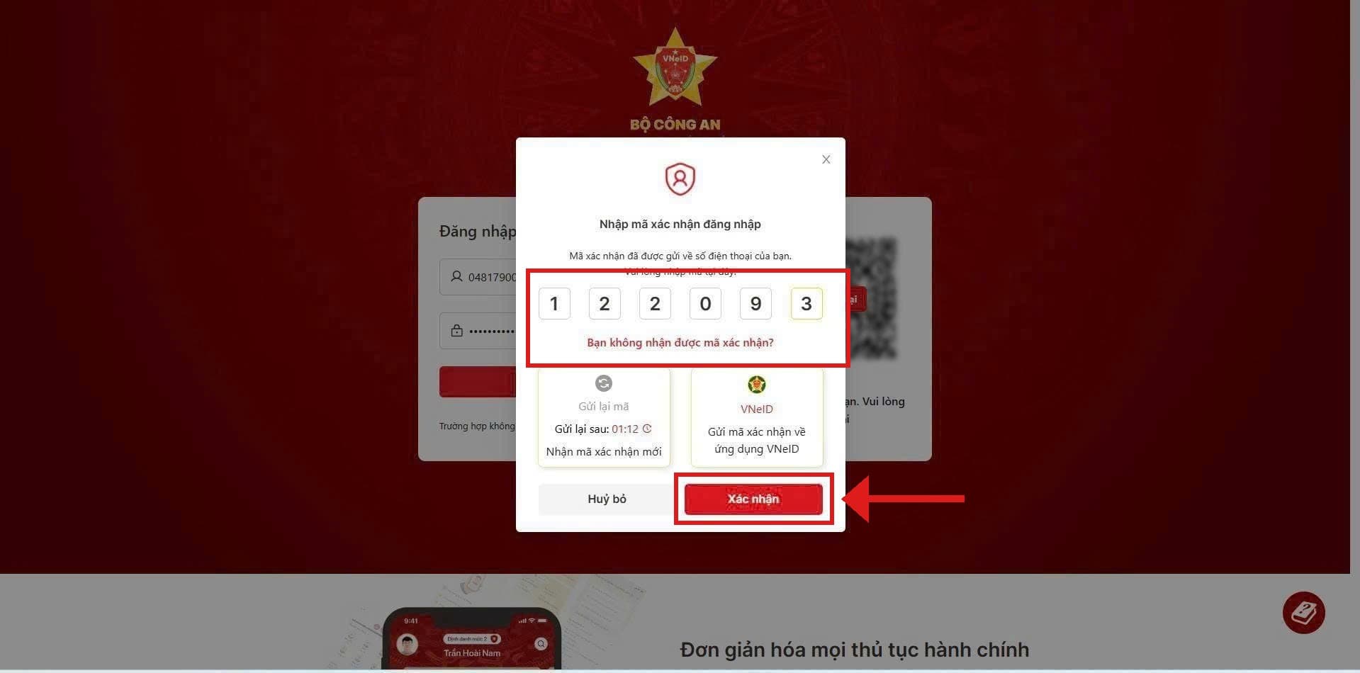 Nhập mã xác nhận