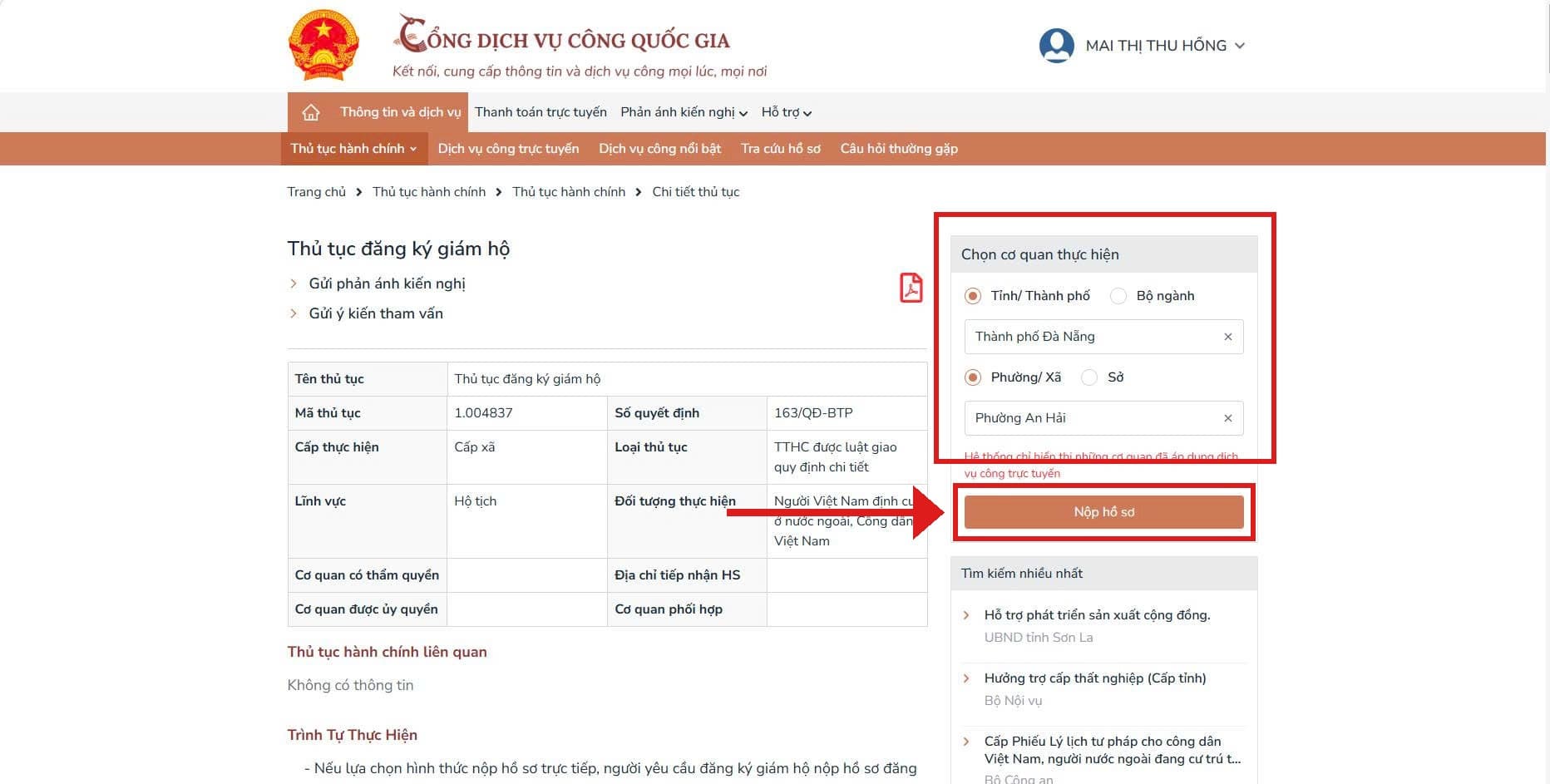 Chọn cơ quan thực hiện