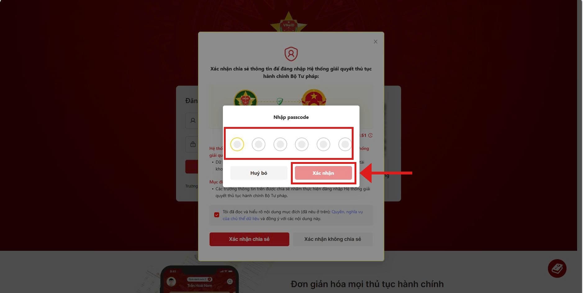 Nhập passcode lần hai