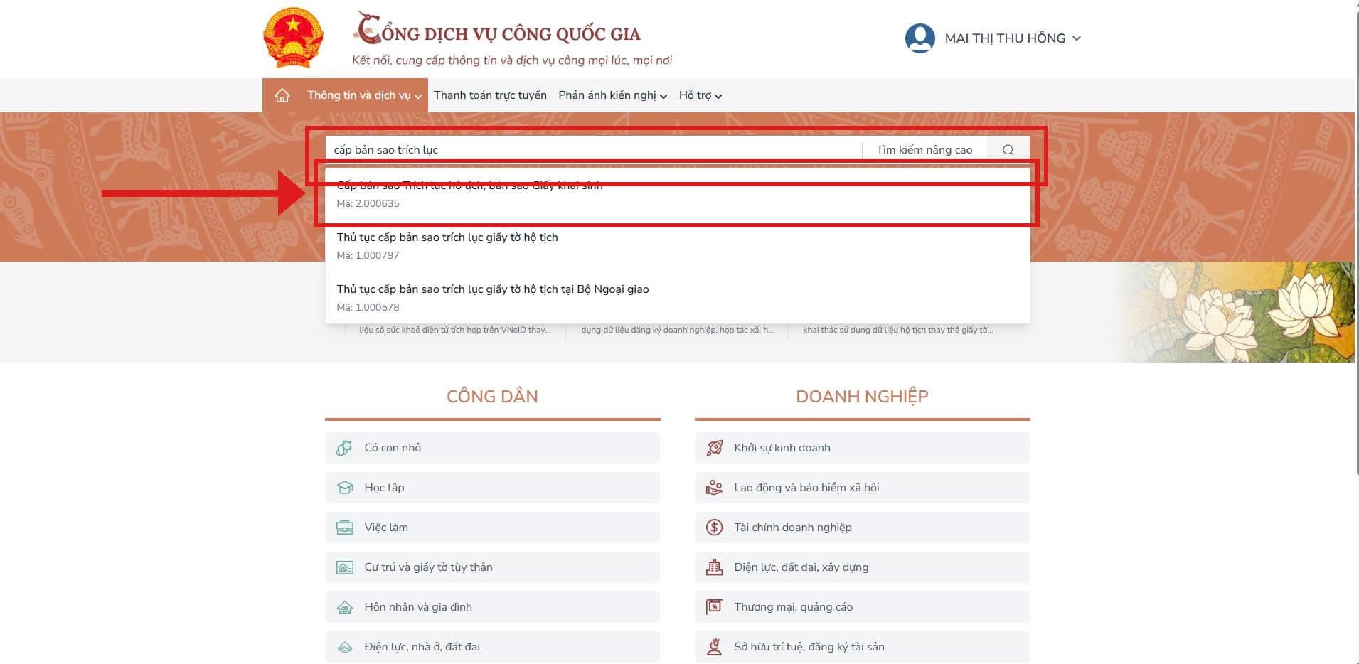 Tìm thủ tục cấp bản sao trích lục