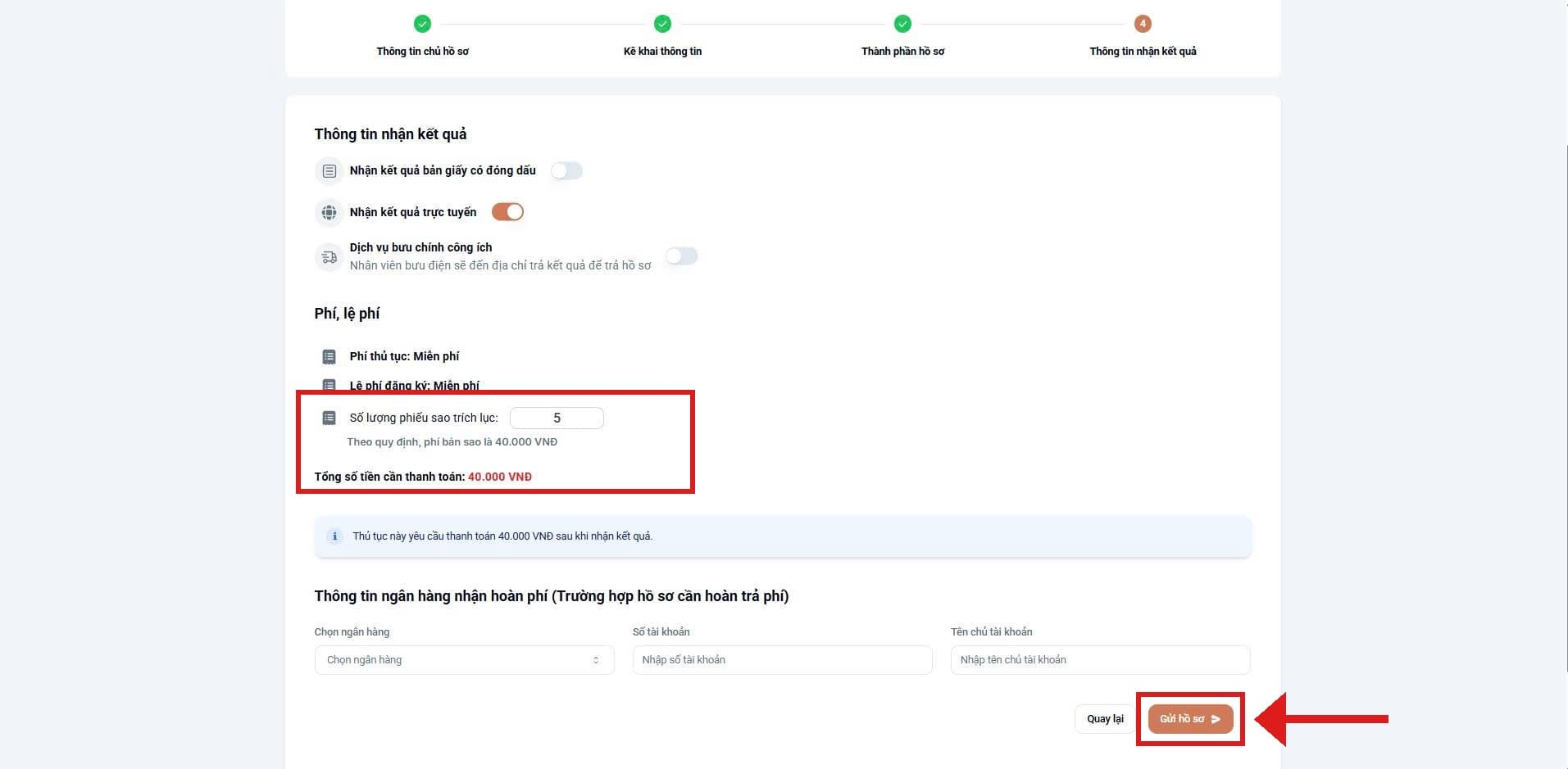 Bước 4 – Nhận kết quả & lệ phí