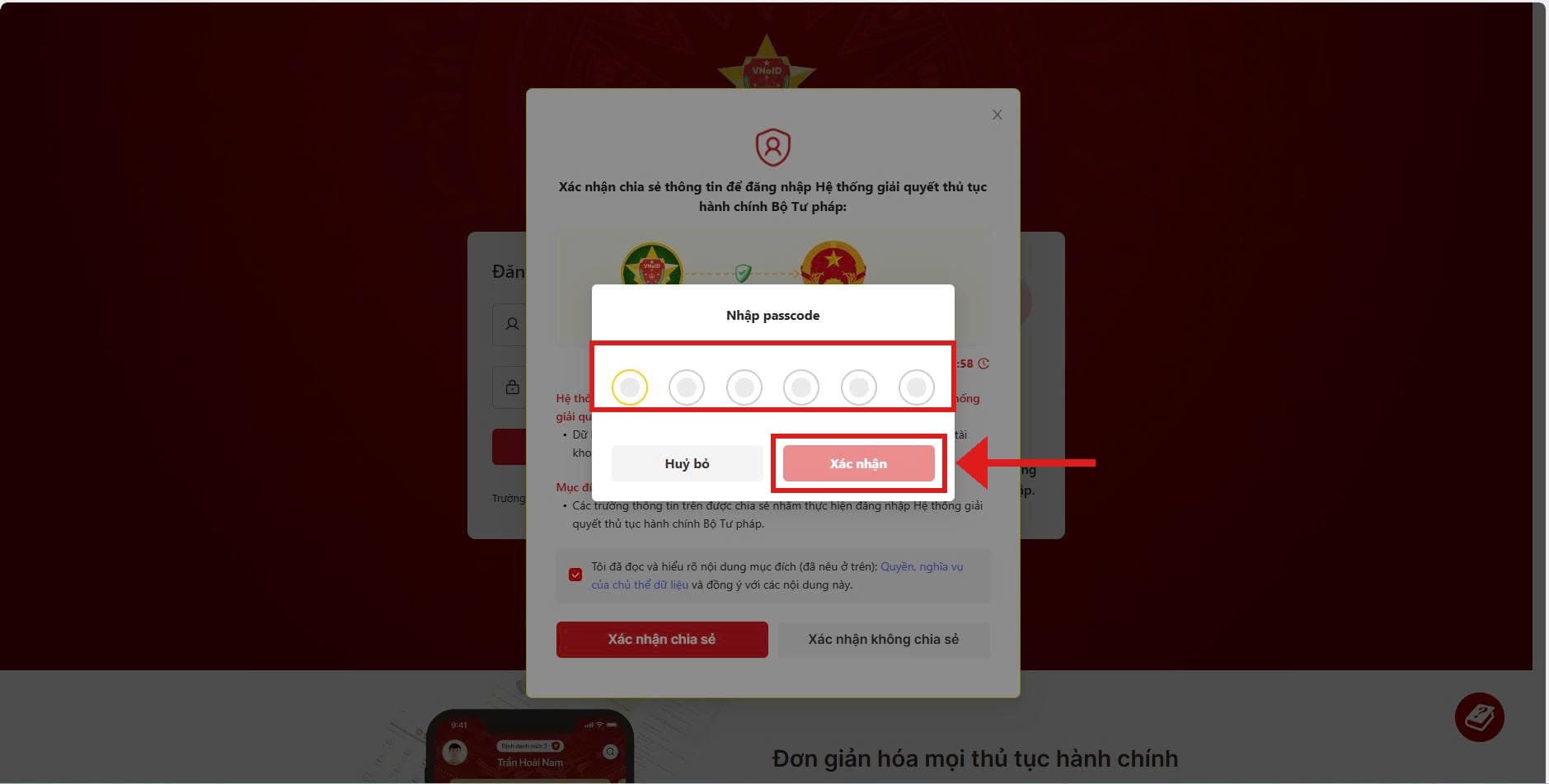 Nhập passcode lần hai