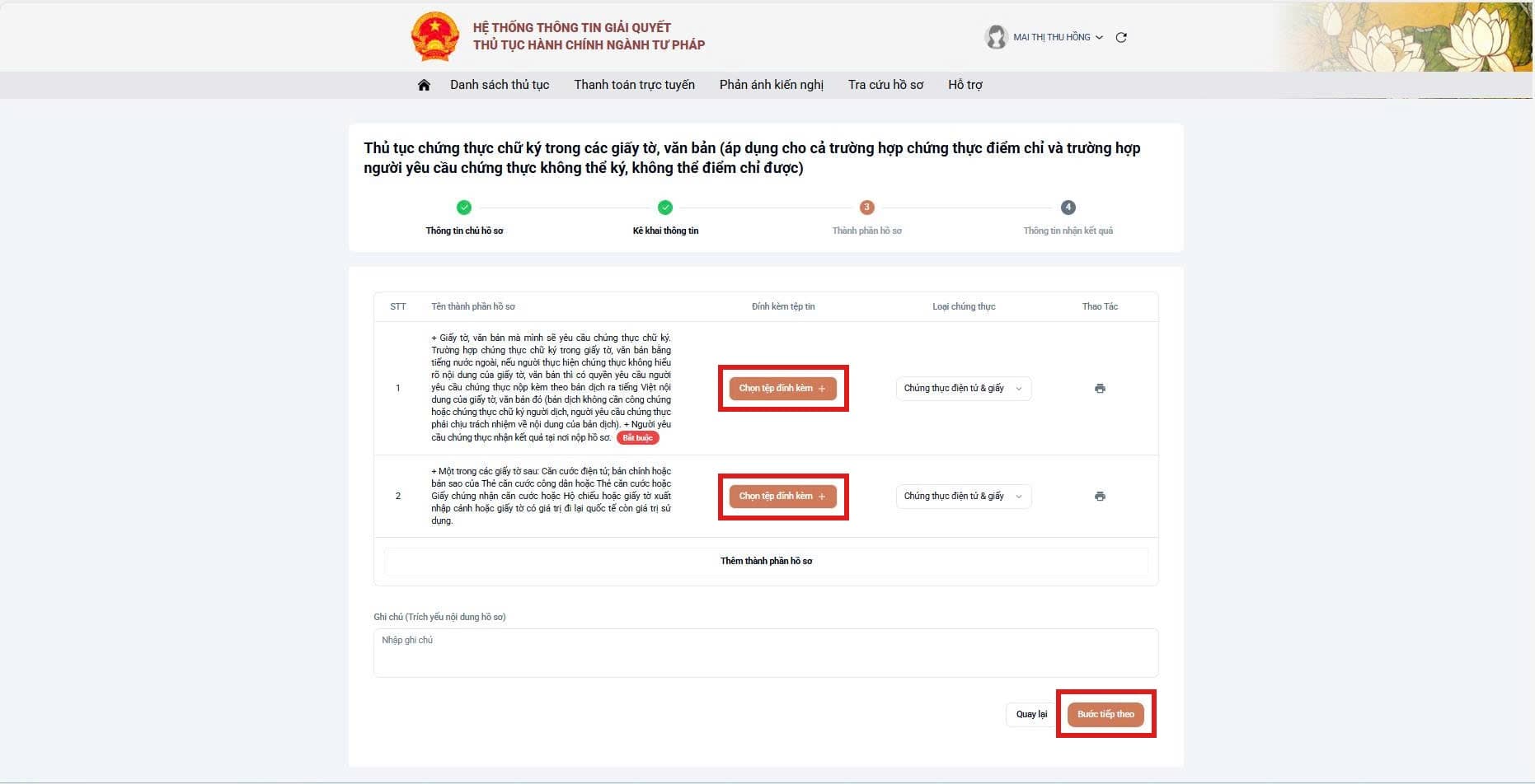 Bước 3 – Thành phần hồ sơ