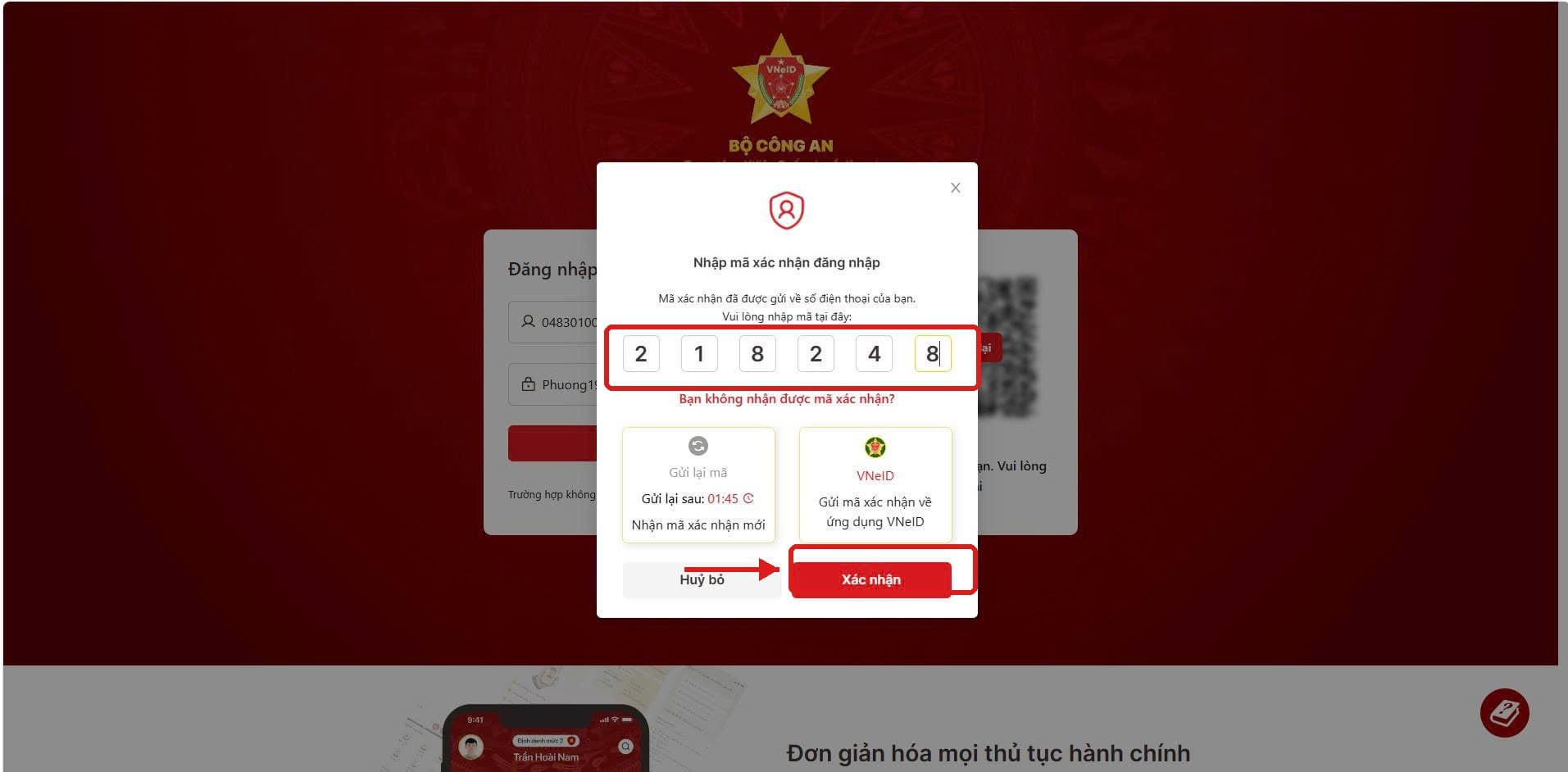 Nhập mã xác nhận