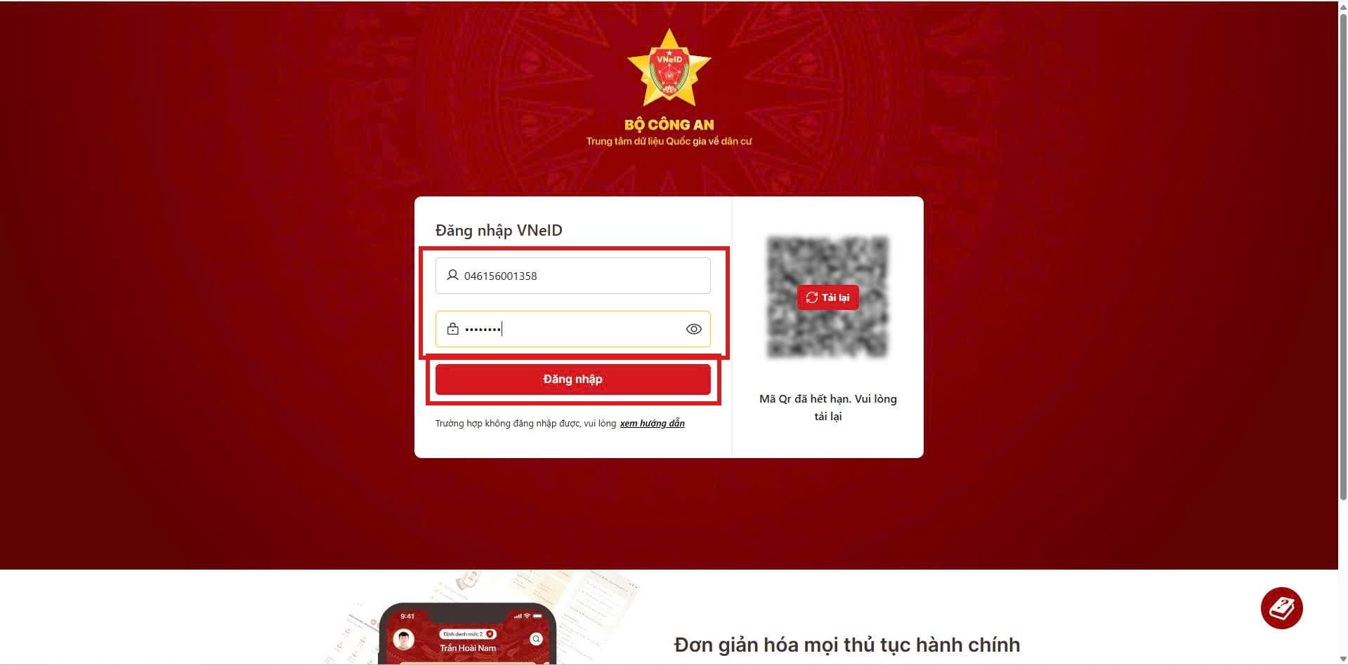 Đăng nhập bằng VNeID