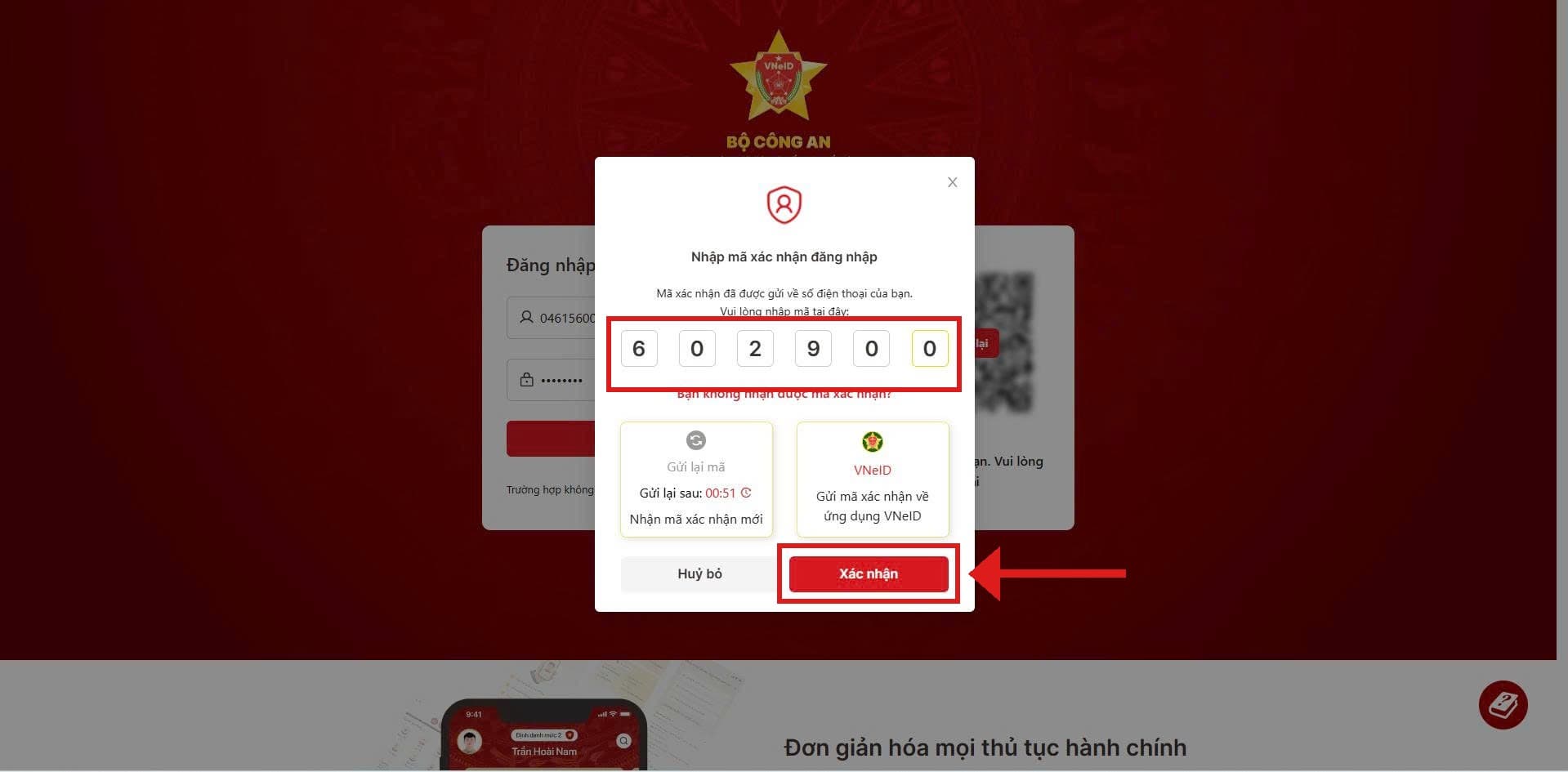 Nhập mã xác nhận