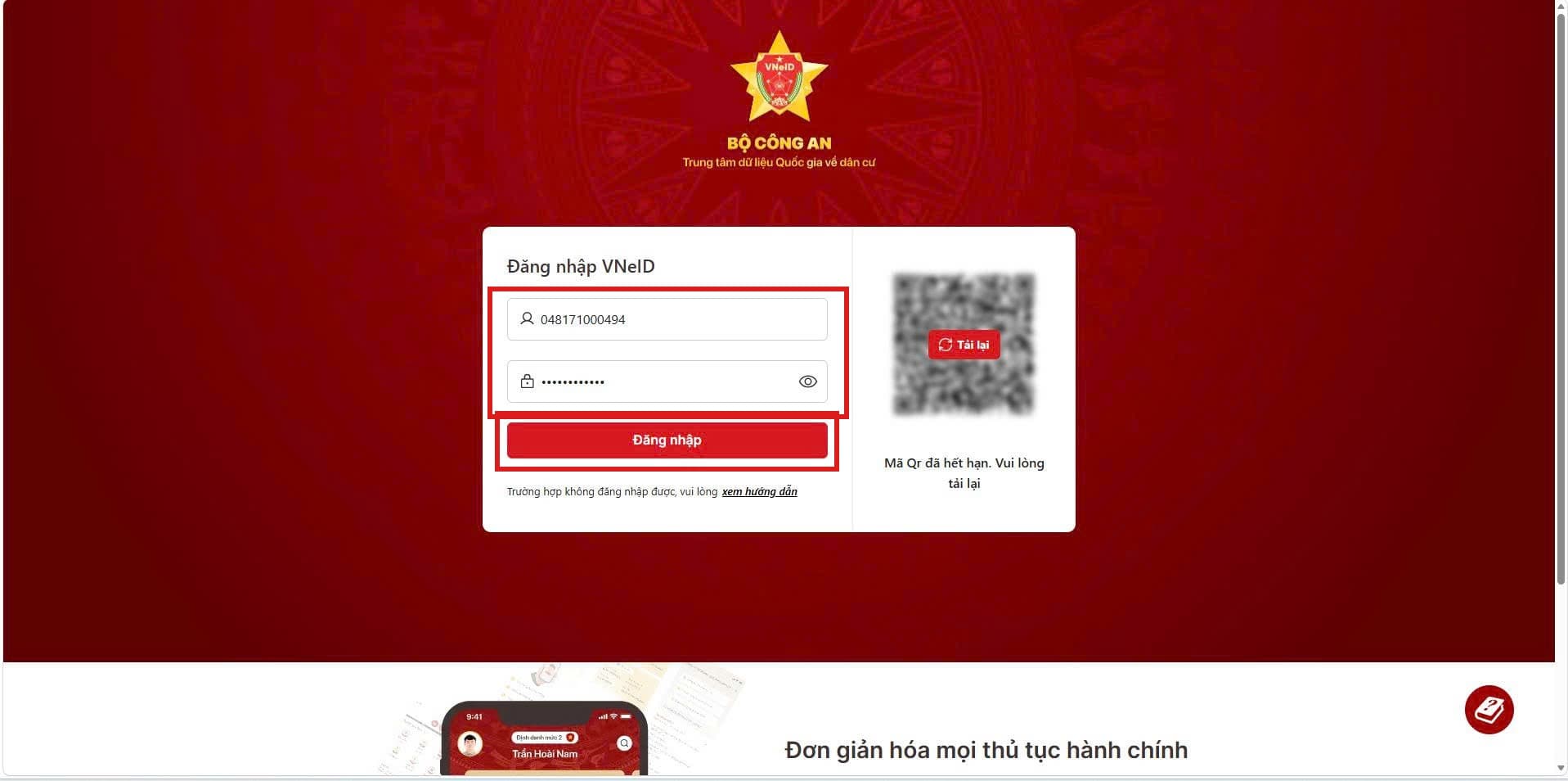 Đăng nhập bằng VNeID