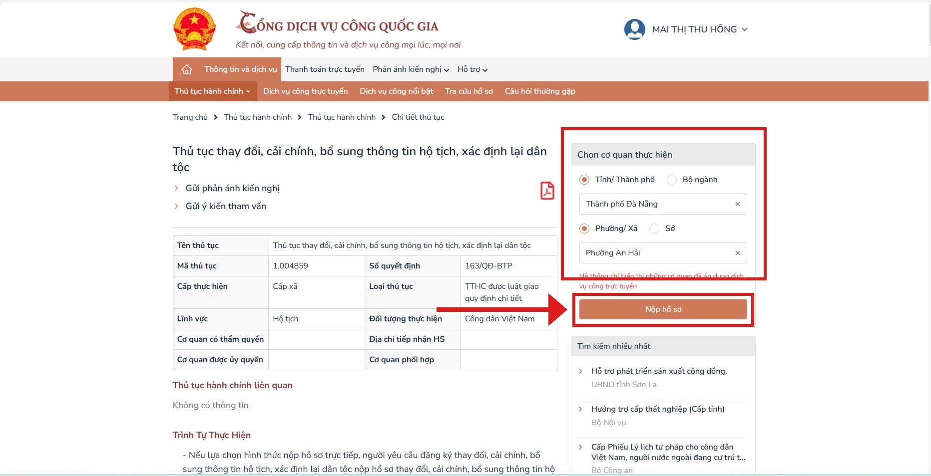 Chọn cơ quan thực hiện