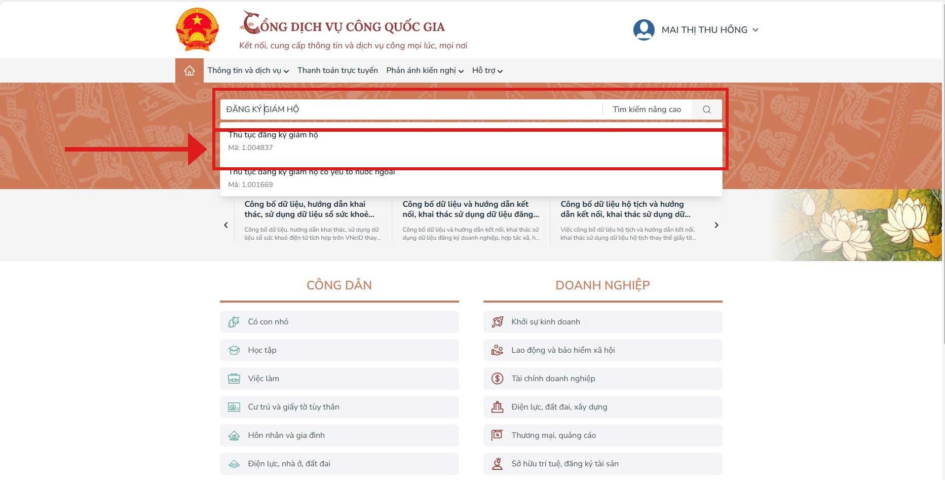 Tìm thủ tục đăng ký giám hộ