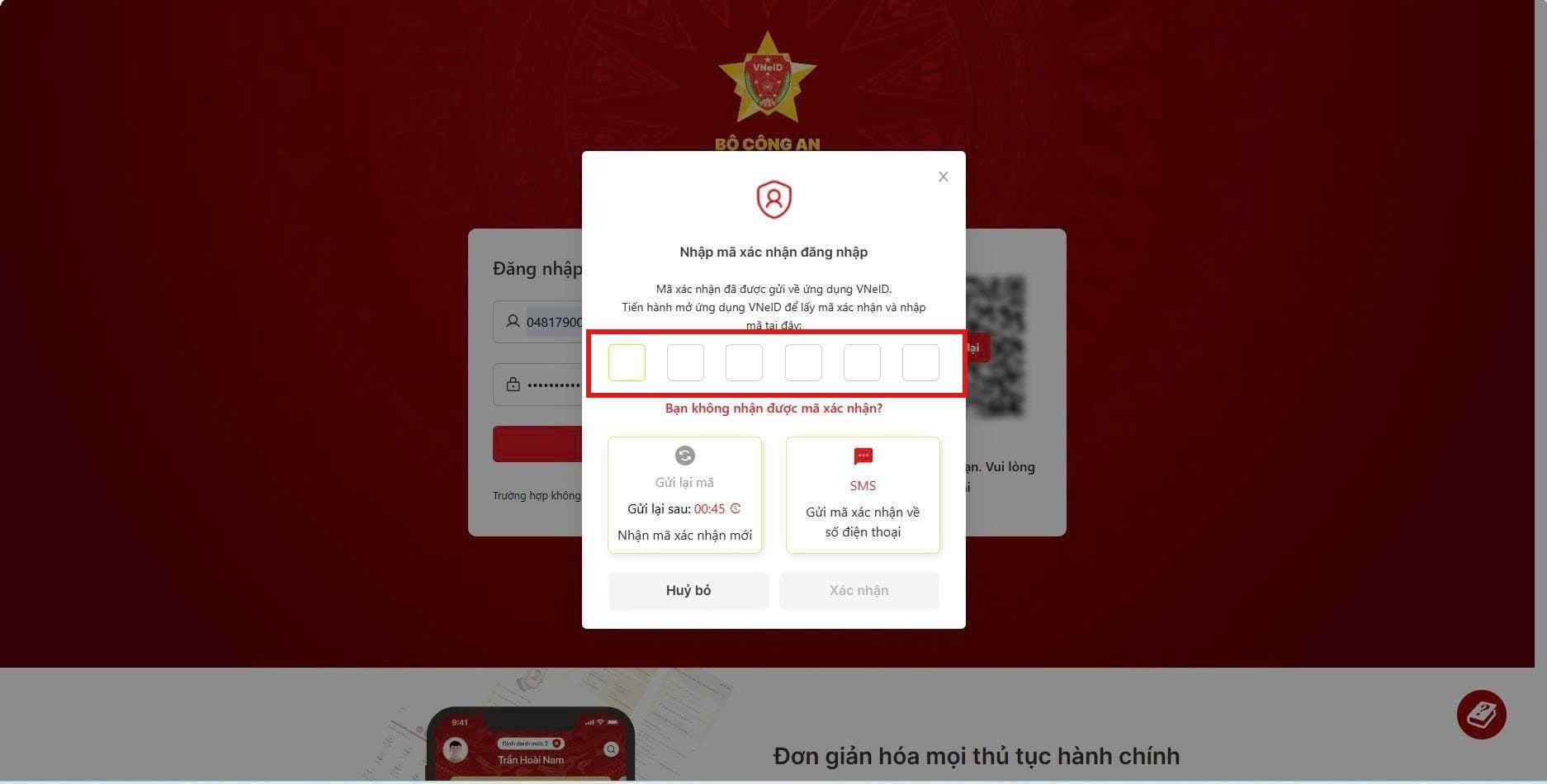 Nhập mã xác nhận