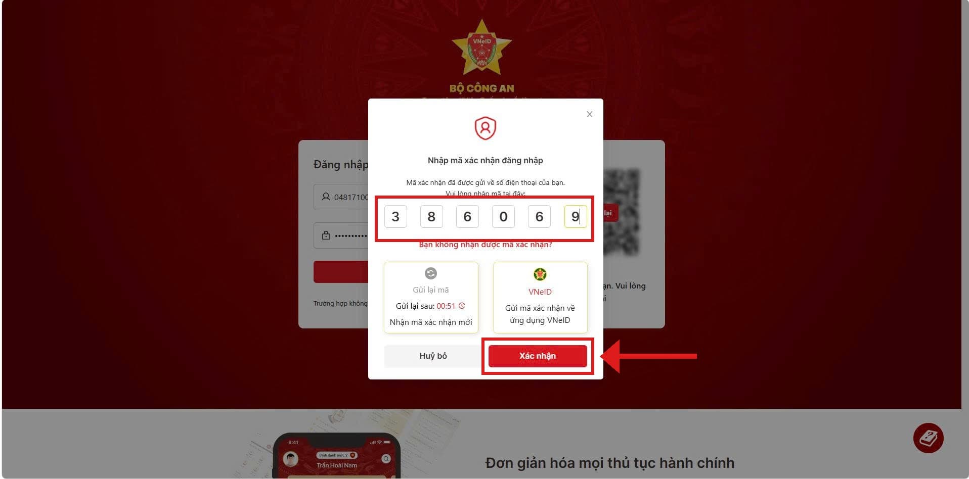Nhập mã xác nhận