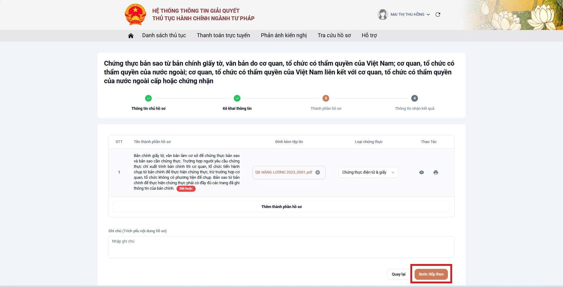 Hoàn tất đính kèm hồ sơ