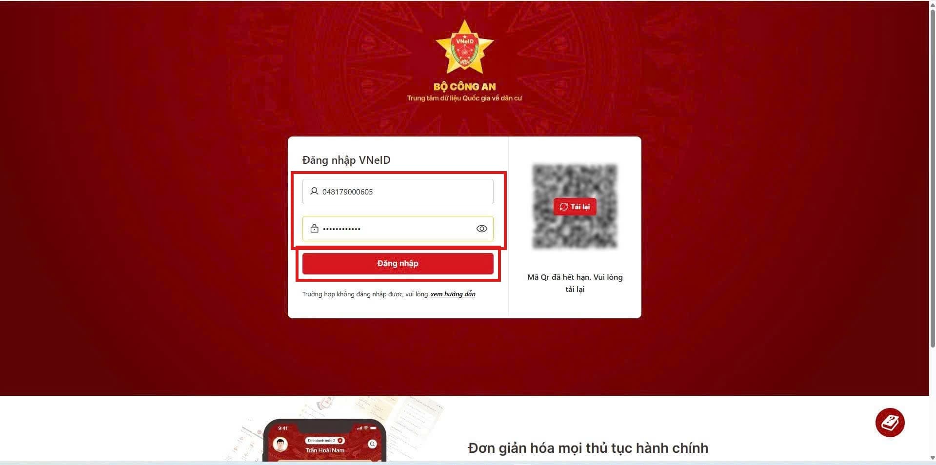 Đăng nhập bằng VNeID