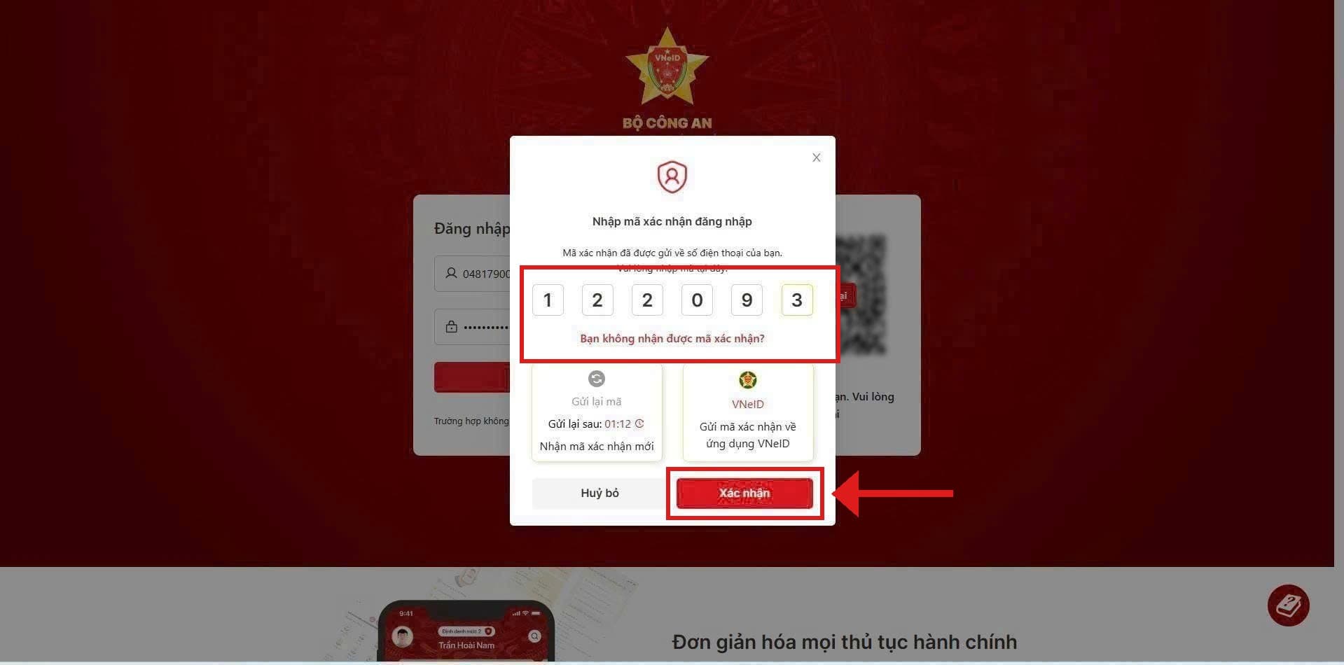 Nhập mã xác nhận