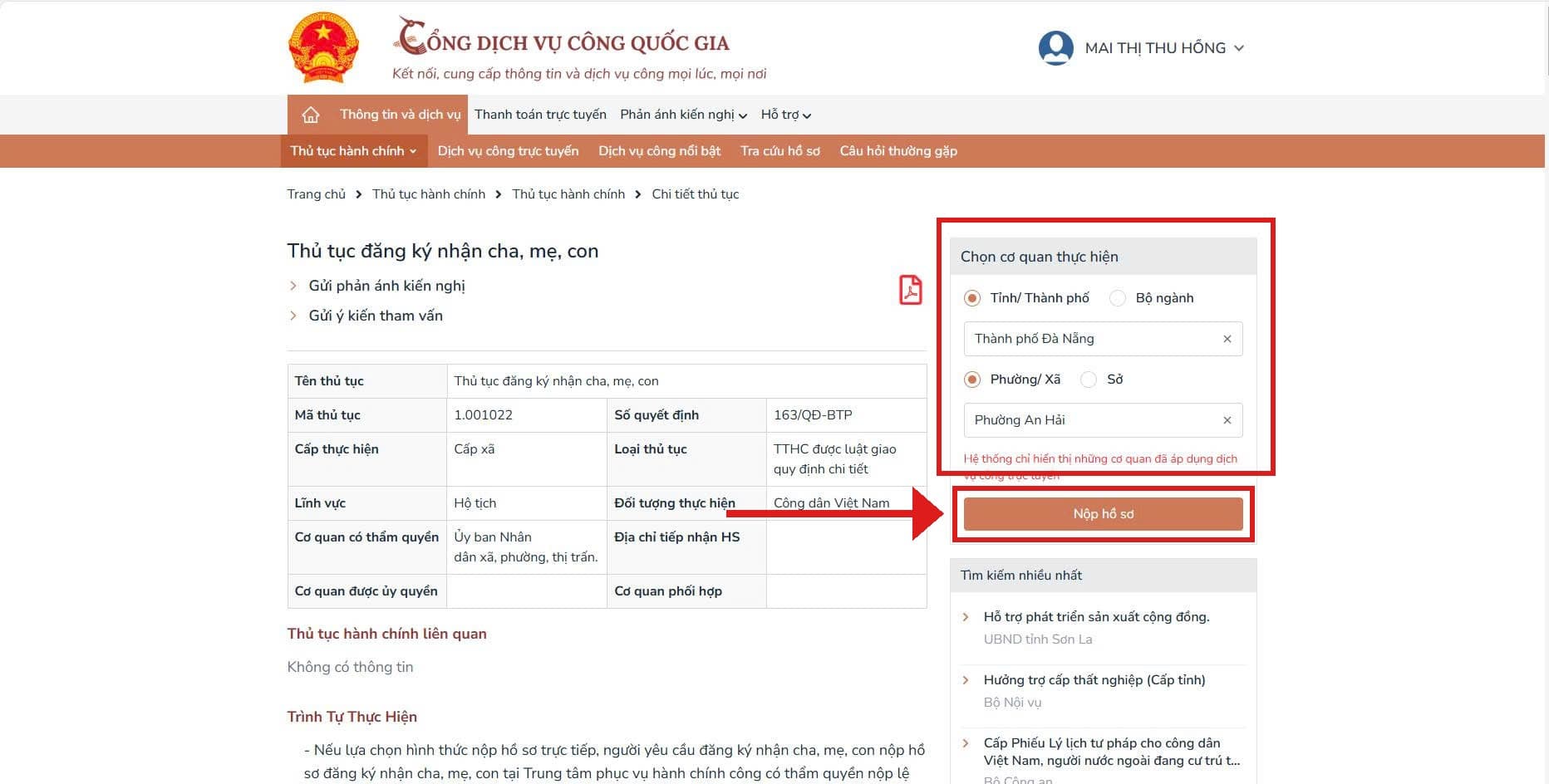 Chọn cơ quan thực hiện