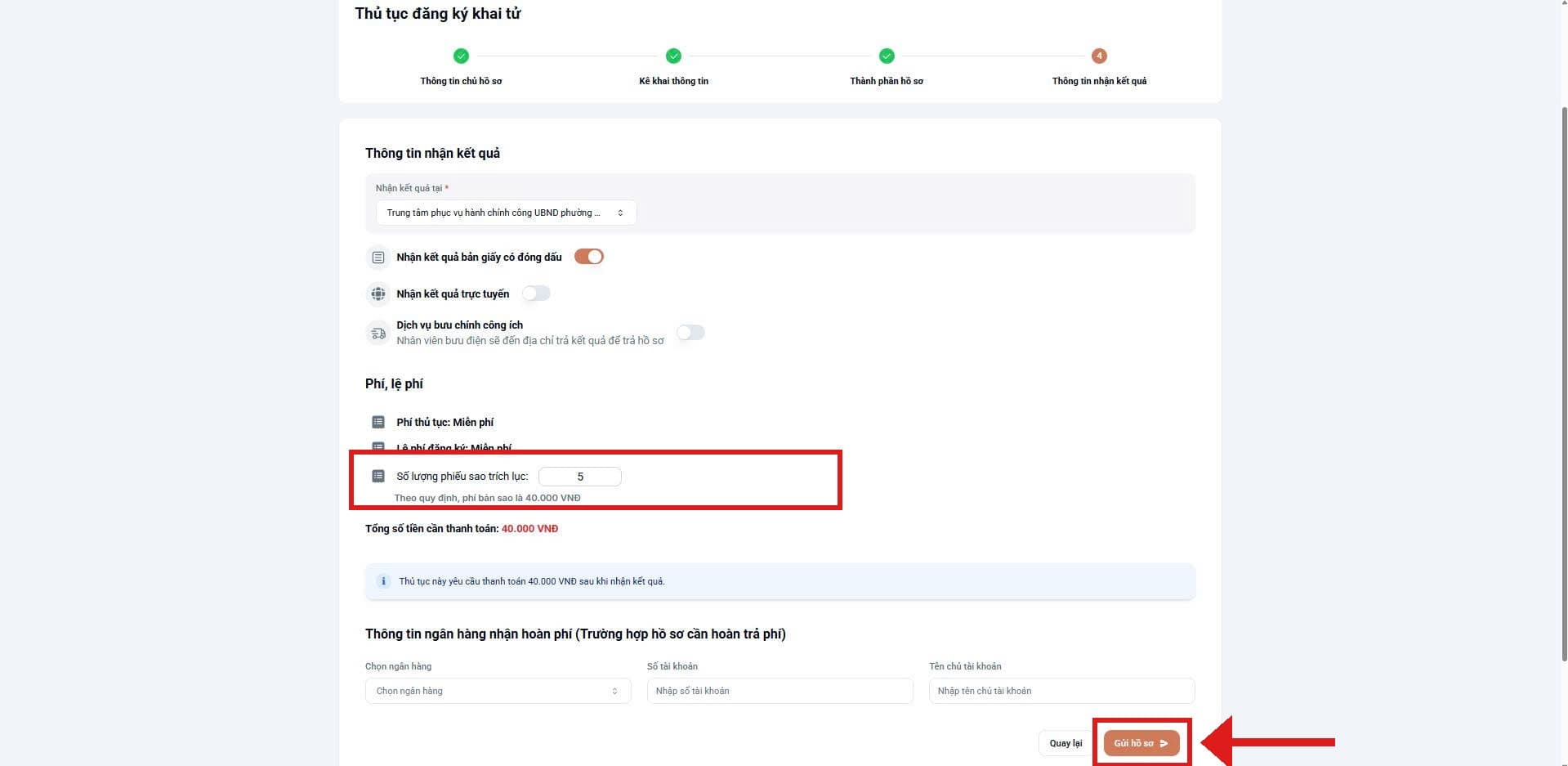 Bước 4 – Nhận kết quả & lệ phí