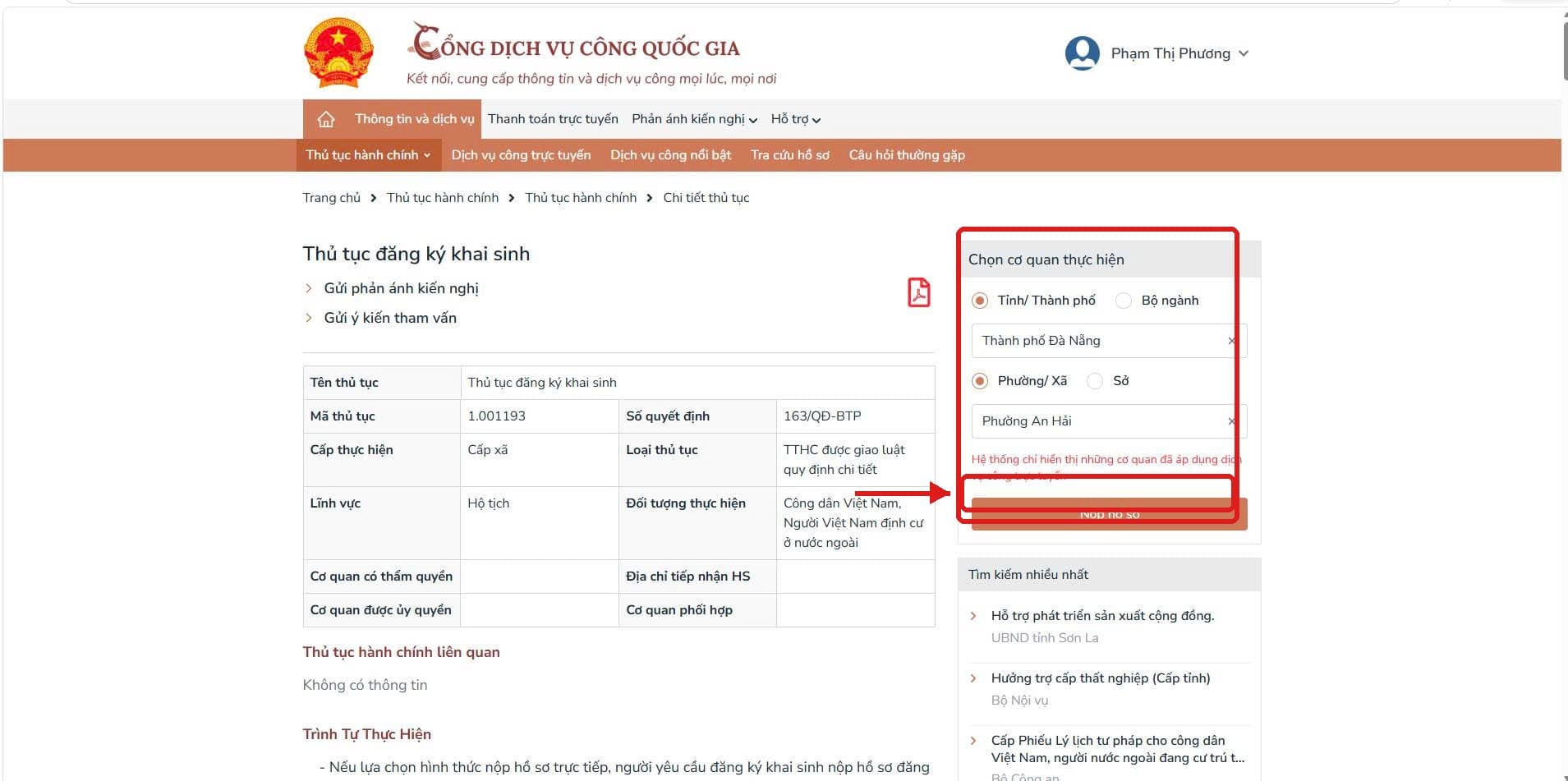 Chọn cơ quan thực hiện