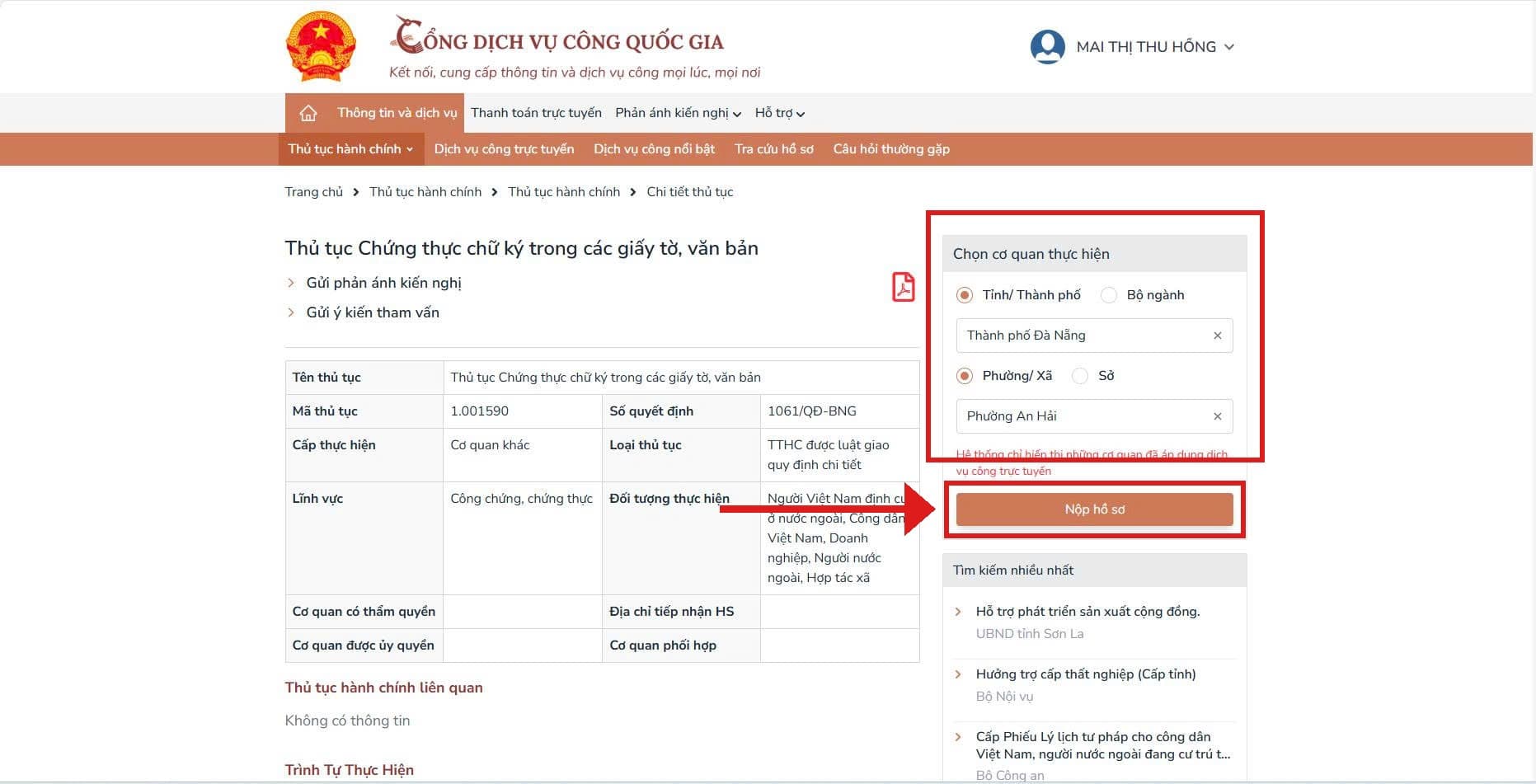 Chọn cơ quan thực hiện