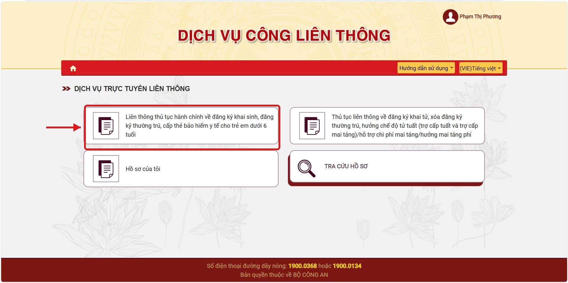 Chọn dịch vụ liên thông